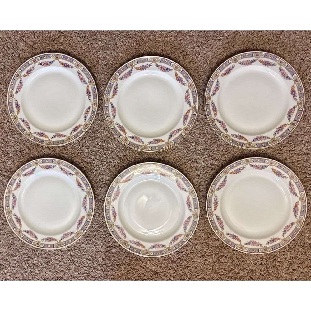 Vintage Epiag Normandy Dinner Plates Set of 6 Czechoslovakia Floral Border 1950s